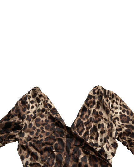 Dolce & Gabbana Brown Leopard Print Bodycon V-neck Midi Dress