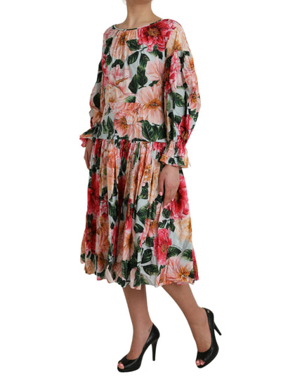 Dolce & Gabbana Multicolor Floral CottonAline Pleated Dress