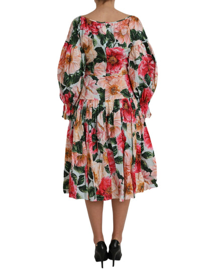Dolce & Gabbana Multicolor Floral CottonAline Pleated Dress