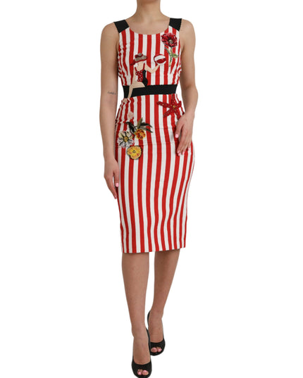 Dolce & Gabbana Red White Floral Sleeveless Sheath Midi Dress