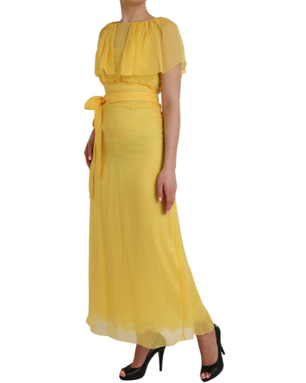 Dolce & Gabbana Yellow Silk Sheath Belted Long Maxi Dress