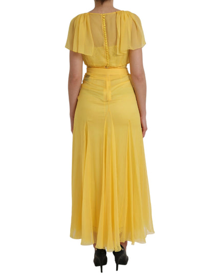 Dolce & Gabbana Yellow Silk Sheath Belted Long Maxi Dress