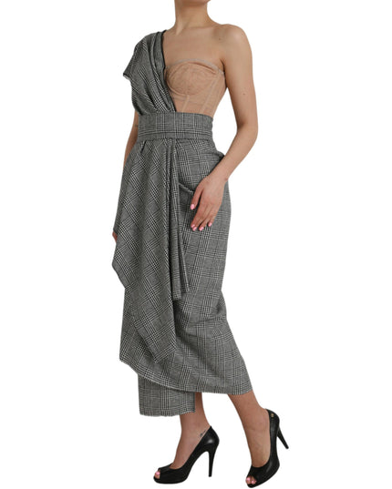 Dolce & Gabbana Gray Beige Layered One Shoulder Maxi Dress