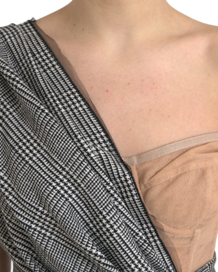 Dolce & Gabbana Gray Beige Layered One Shoulder Maxi Dress