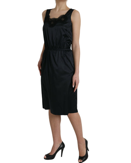 Dolce & Gabbana Black Polyester Lace Trim Sheath Midi Dress