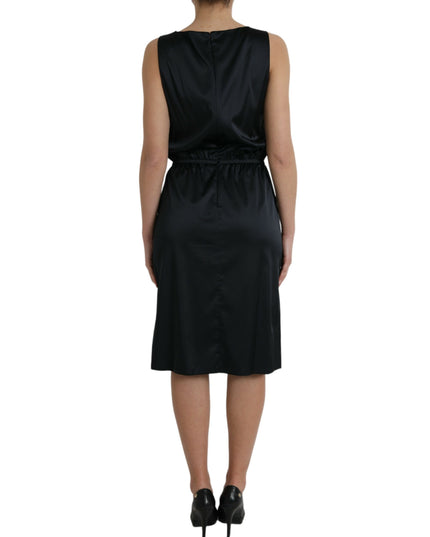 Dolce & Gabbana Black Polyester Lace Trim Sheath Midi Dress