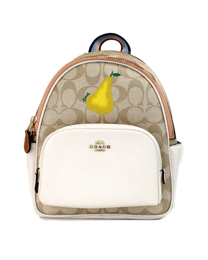 COACH Mini Court Signature Pear Motif Shoulder Backpack Bookbag Bag Chalk Taffy