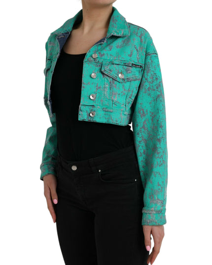 Dolce & Gabbana Green Cotton Tie Dye Cropped Cropped Denim Jacket