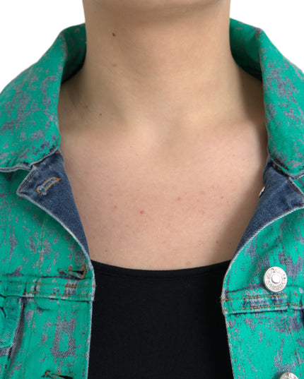 Dolce & Gabbana Green Cotton Tie Dye Cropped Cropped Denim Jacket