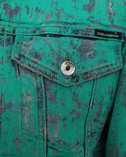 Dolce & Gabbana Green Cotton Tie Dye Cropped Cropped Denim Jacket