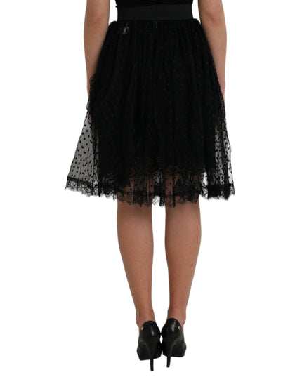 Dolce & Gabbana Black Nylon Lace Trim High Waist A-line Skirt