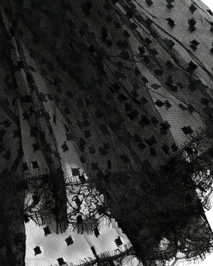 Dolce & Gabbana Black Nylon Lace Trim High Waist A-line Skirt