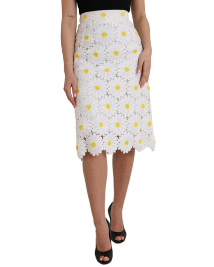 Dolce & Gabbana White Floral Pencil Straight Lace Skirt