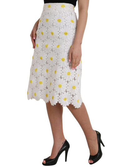 Dolce & Gabbana White Floral Pencil Straight Lace Skirt