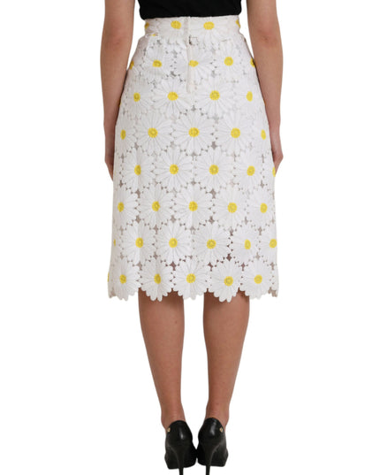 Dolce & Gabbana White Floral Pencil Straight Lace Skirt