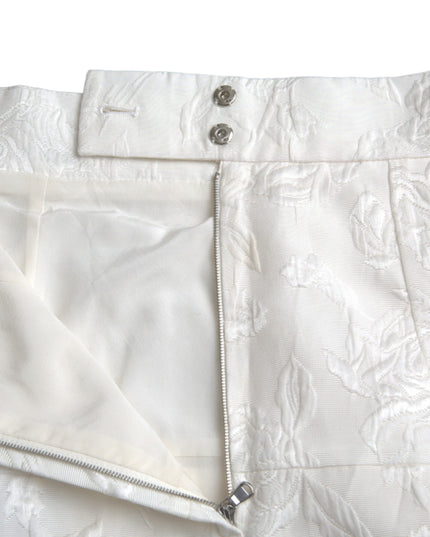 Dolce & Gabbana White Floral Brocade Embellished Mini Skirt