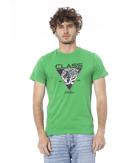Cavalli Class Green Cotton Men T-Shirt