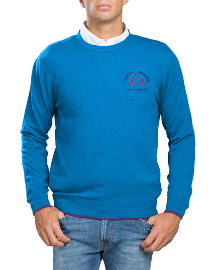 La Martina Blue Cotton Men Sweater