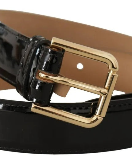 Dolce & Gabbana Black Leather Gold Metal Logo Engraved Buckle Belt