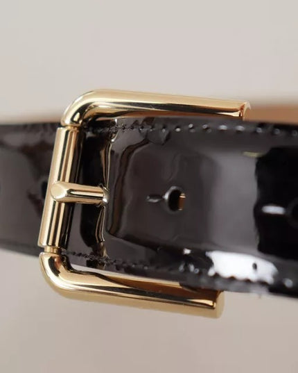 Dolce & Gabbana Black Leather Gold Metal Logo Engraved Buckle Belt