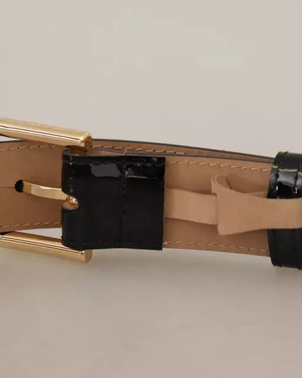 Dolce & Gabbana Black Leather Gold Metal Logo Engraved Buckle Belt