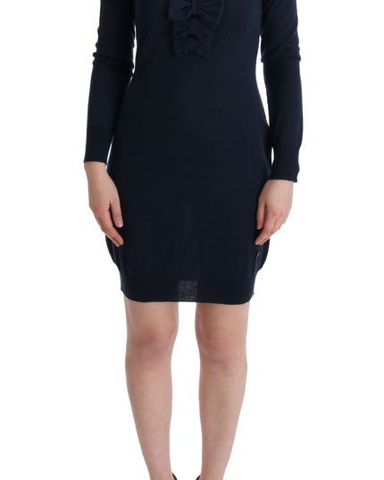 MARGHI LO' Blue Wool Long Sleeve Shift Dress
