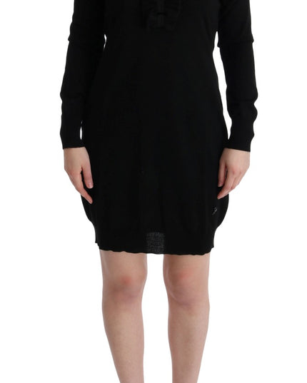 MARGHI LO' Black Wool Long Sleeve Shift Dress