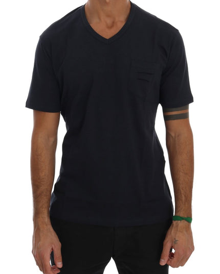 Daniele Alessandrini Blue Cotton V-neck T-Shirt