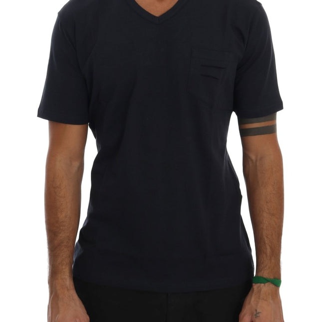 Daniele Alessandrini Blue Cotton V-neck T-Shirt