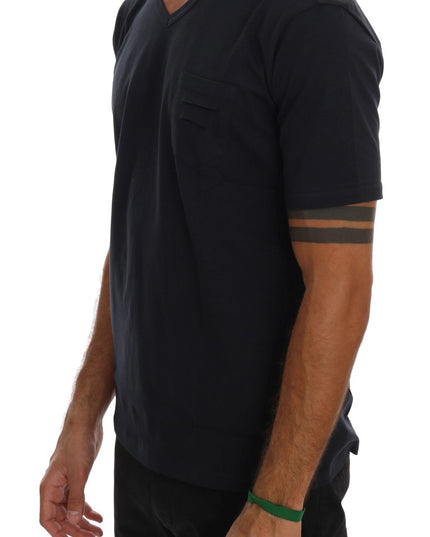 Daniele Alessandrini Blue Cotton V-neck T-Shirt