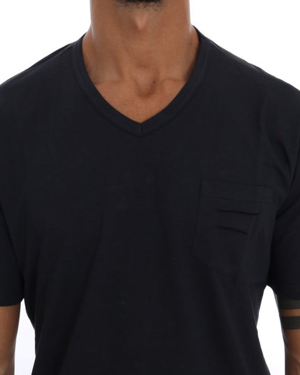 Daniele Alessandrini Blue Cotton V-neck T-Shirt