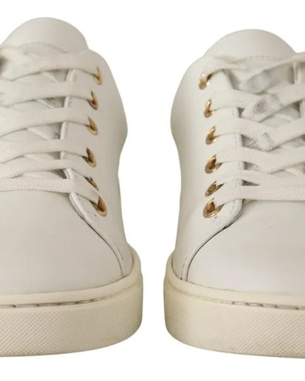 Dolce & Gabbana White Leather Gold Red Heart Sneakers Shoes