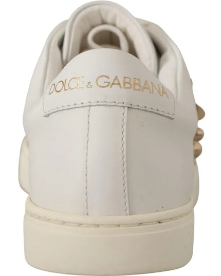 Dolce & Gabbana White Leather Gold Red Heart Sneakers Shoes