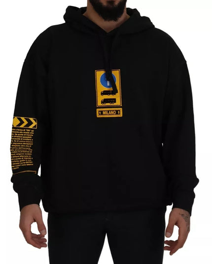 Dolce & Gabbana Black Cotton Logo Hooded Sweatshirt Sweater