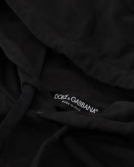 Dolce & Gabbana Black Cotton Logo Hooded Sweatshirt Sweater