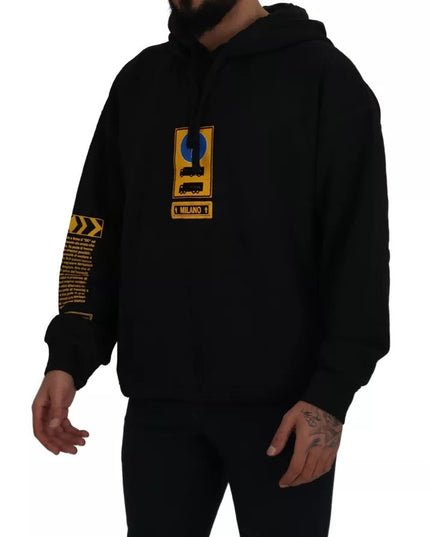 Dolce & Gabbana Black Cotton Logo Hooded Sweatshirt Sweater