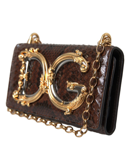 Dolce & Gabbana Brown Python Leather DG Girls Crossbody Phone Bag