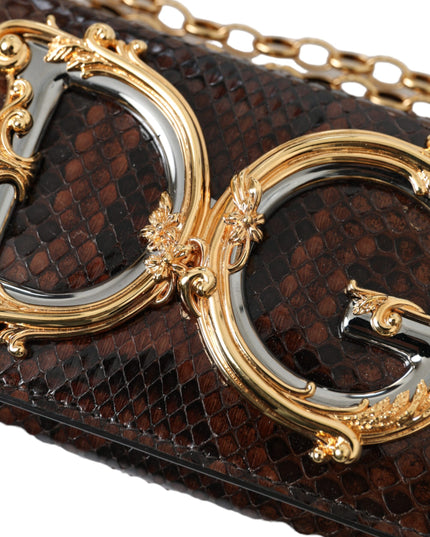 Dolce & Gabbana Brown Python Leather DG Girls Crossbody Phone Bag