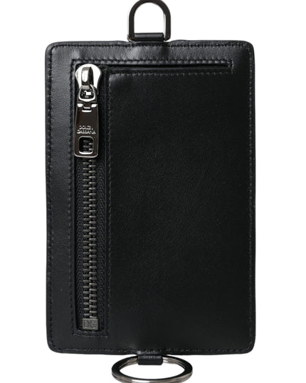 Dolce & Gabbana Black Calf Leather Lanyard Logo Card Holder Men Wallet