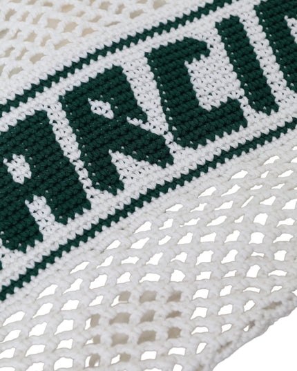Dolce & Gabbana White Green Knitted Cotton Logo Shopping Tote Bag
