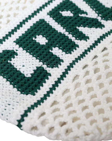 Dolce & Gabbana White Green Knitted Cotton Logo Shopping Tote Bag
