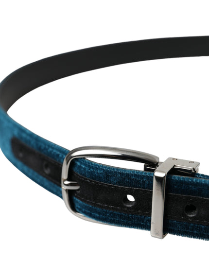 Dolce & Gabbana Blue Velvet Leather Silver Metal Buckle Belt