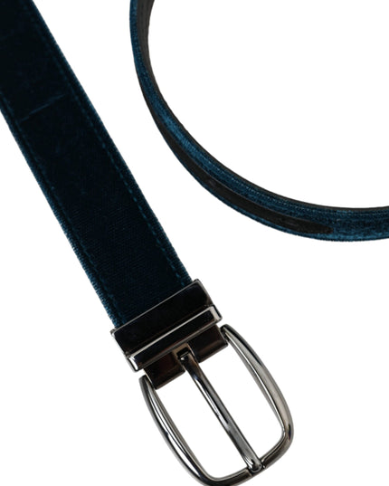 Dolce & Gabbana Blue Velvet Leather Silver Metal Buckle Belt