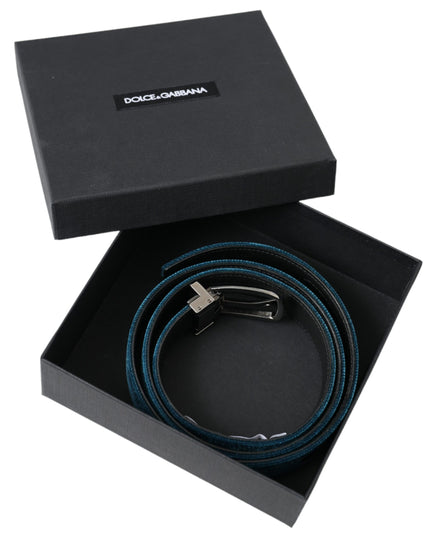 Dolce & Gabbana Blue Velvet Leather Silver Metal Buckle Belt