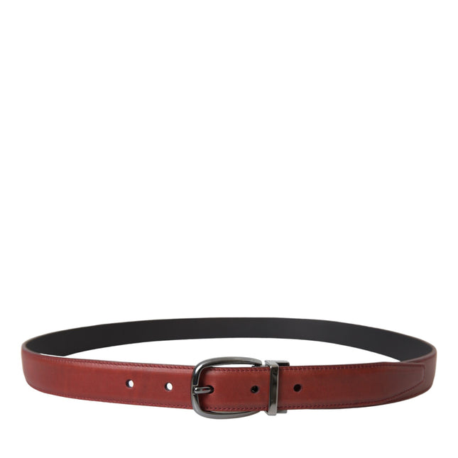 Dolce & Gabbana Brown Leather Silver Metal Buckle Belt Men