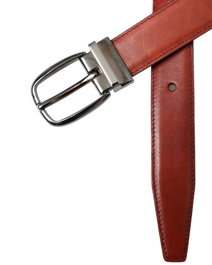 Dolce & Gabbana Brown Leather Silver Metal Buckle Belt Men