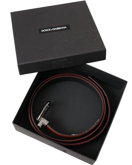 Dolce & Gabbana Brown Leather Silver Metal Buckle Belt Men