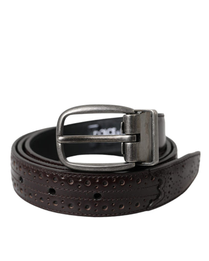 Dolce & Gabbana Dark Brown Perforated Leather Metal Buckle Belt Men