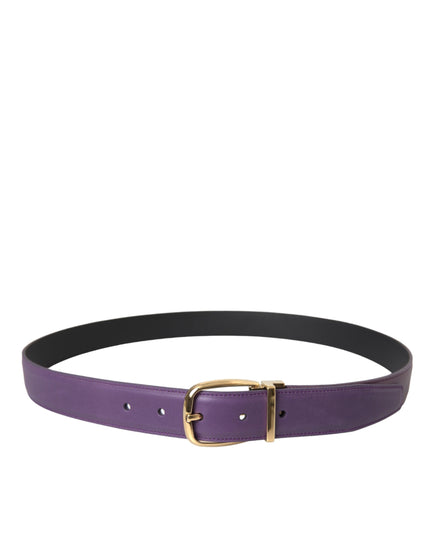 Dolce & Gabbana Purple Leather Gold Metal Buckle Belt Men