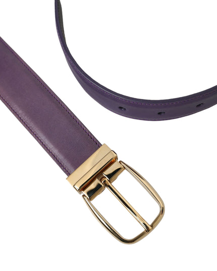 Dolce & Gabbana Purple Leather Gold Metal Buckle Belt Men